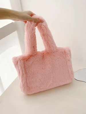 Solid Color Fluffy Winter Plush Underarm Bags