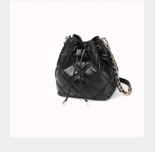 Luxury Designer Genuine Leather Quilted Bucket Bag - Image 3