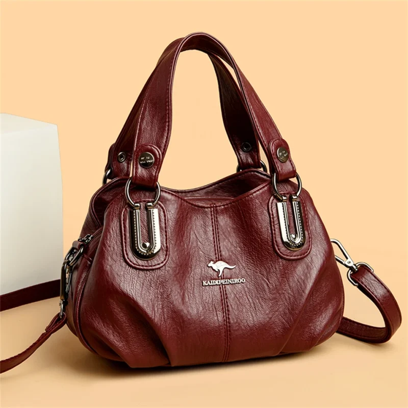 3 Layers Large Capacity High Quality Designer Soft Leather Handbag - Image 7