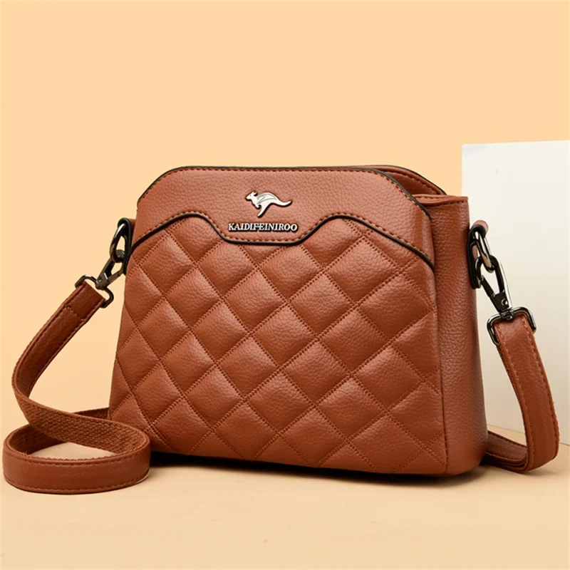 High Quality Leather Diamond Grid Pattern Embroidery Small Crossbody Bags - Image 13