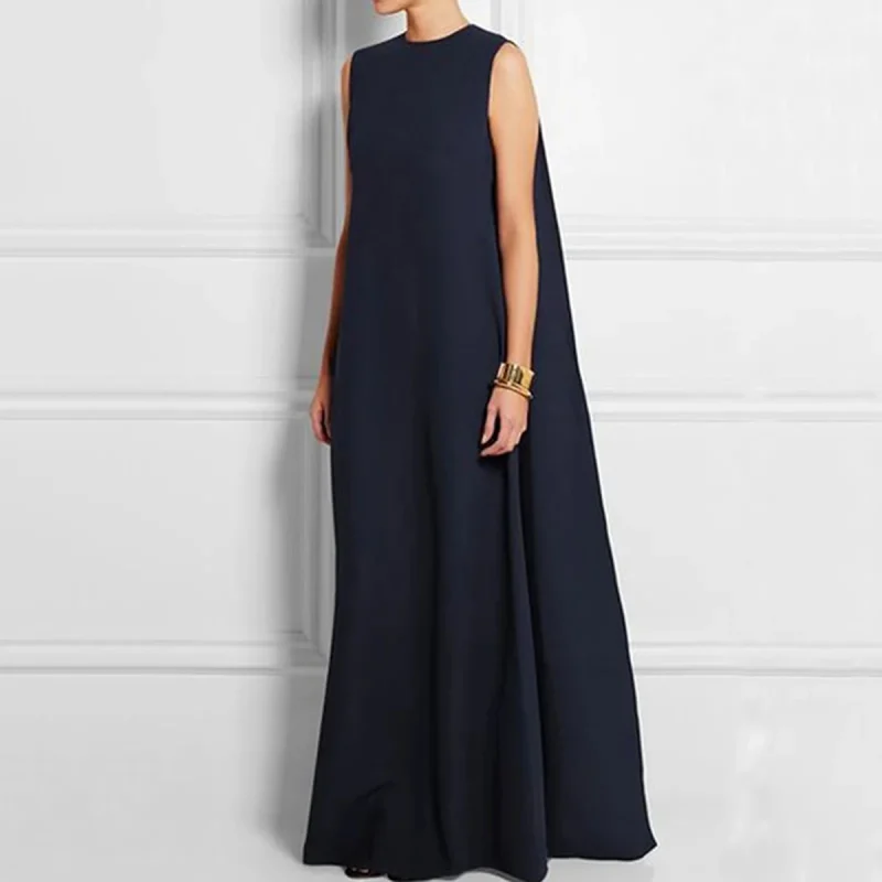 Sleeveless V-Back Loose Casual Solid Color Maxi Dress