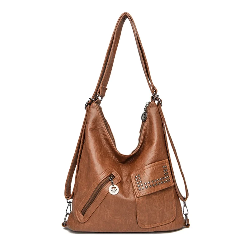 Vintage Style Soft Leather Large Capacity Shoulder Bag - Image 11