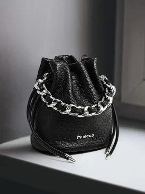 Soft Genuine Leather Chain Shoulder Strap Bucket Bag