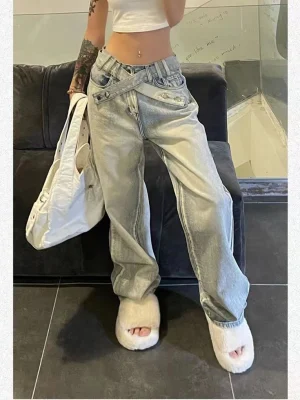 American Retro Y2k Streetwear High Waist Baggy Jeans