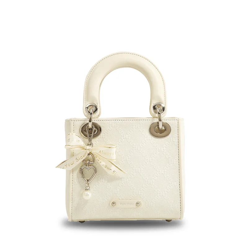 Argyle Jacquard Bow Decor Satchel Purse - Image 9