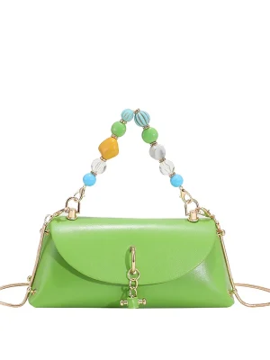 Mini Leather Color Beads Handle Handbag