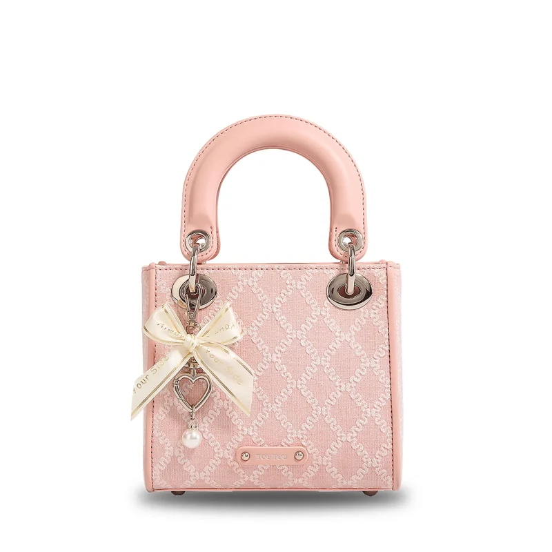 Argyle Jacquard Bow Decor Satchel Purse