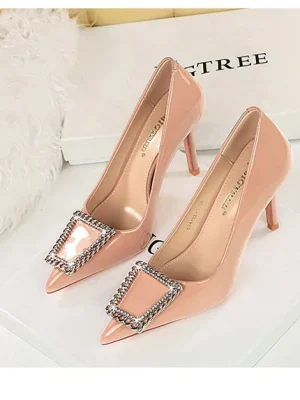 Eco Rhinestone Metal Buckle High Heels