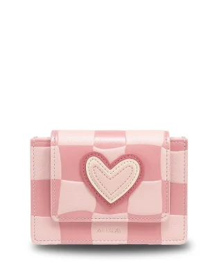 Trendy Love Patched Short Checkerboard Pattern Wallet