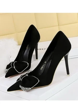 Rhinestone Bow Pointed Shoes