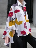Floral Printed Polka-Dot Lapel Blouses