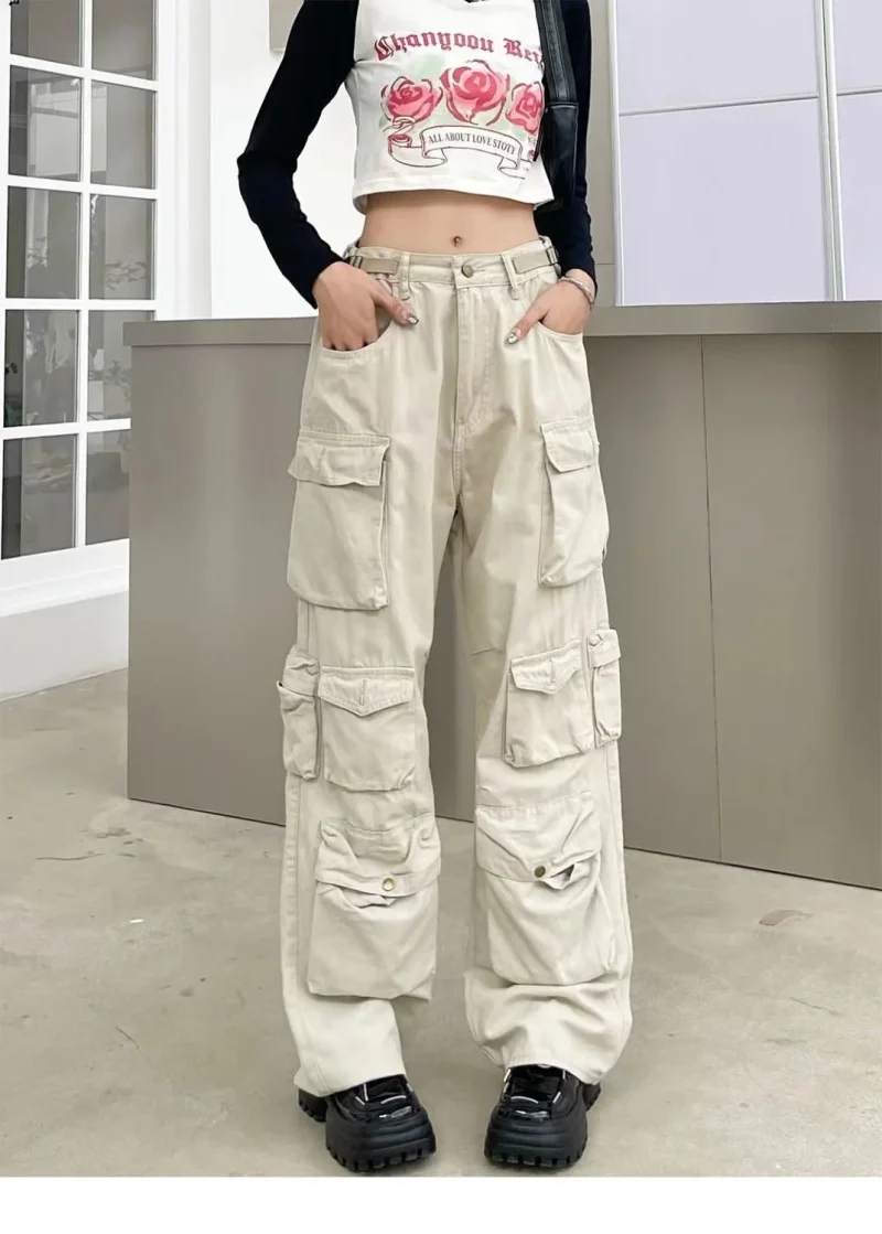 Multi-Pocket Y2k Retro High Street Blue Washed Cargo Pants - Image 9