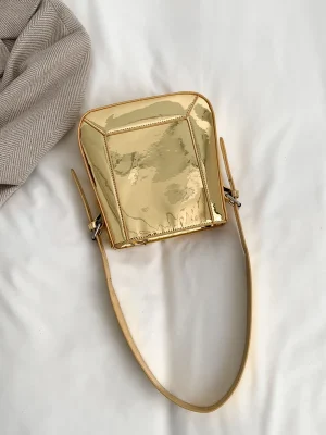 Pure Color Shiny Gold Leather Shoulder Bags