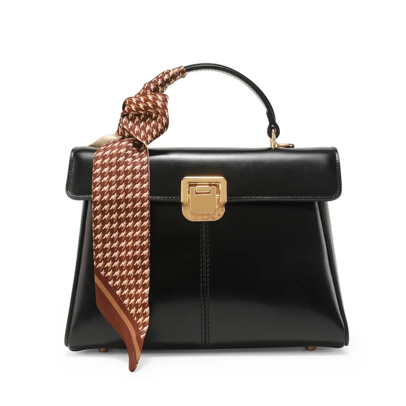High-Quality Genuine Leather Crossbody Bag With Scarf Decor