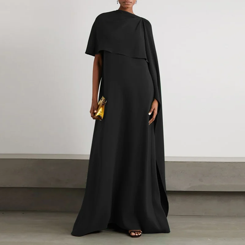 Traf Vintage Black Green Loose Asymmetric Dress