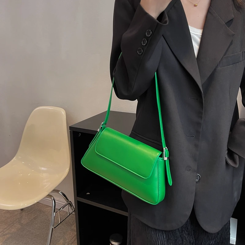 Single Shoulder Pure Color Simple Pu Leather Handbag - Image 3