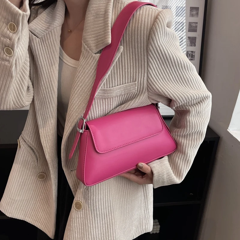 Single Shoulder Pure Color Simple Pu Leather Handbag - Image 2