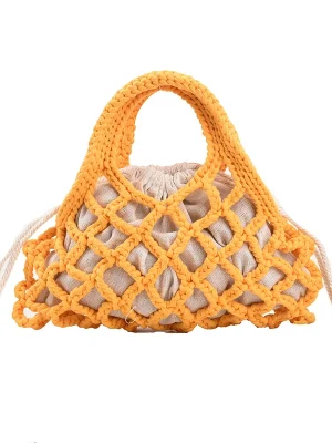 Cotton Line Woven Hollowed out Beach Clutch Bags