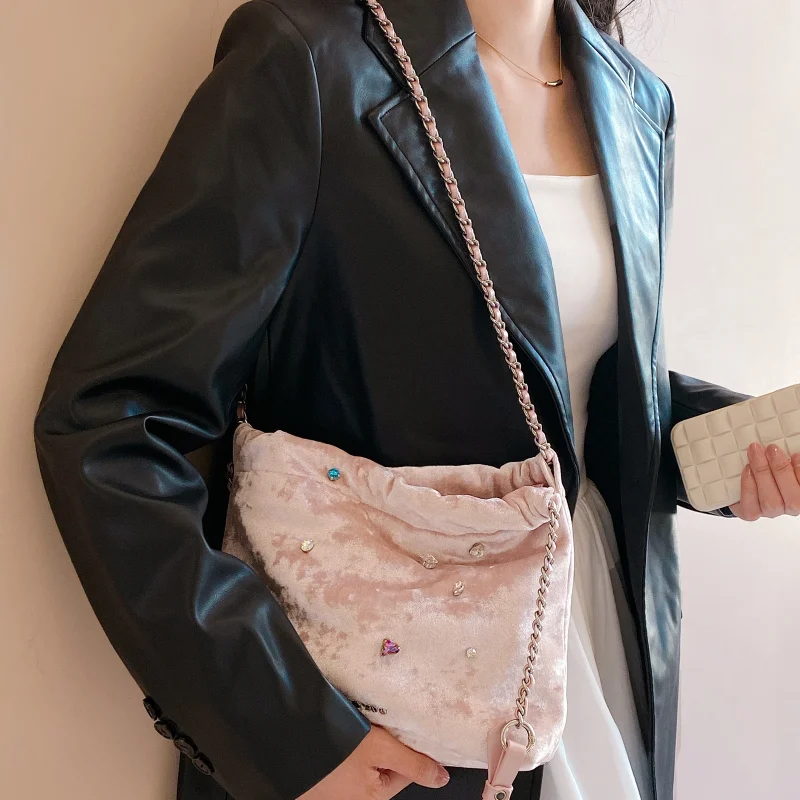 Pink Diamante Embellished Bucket Bag - Image 3