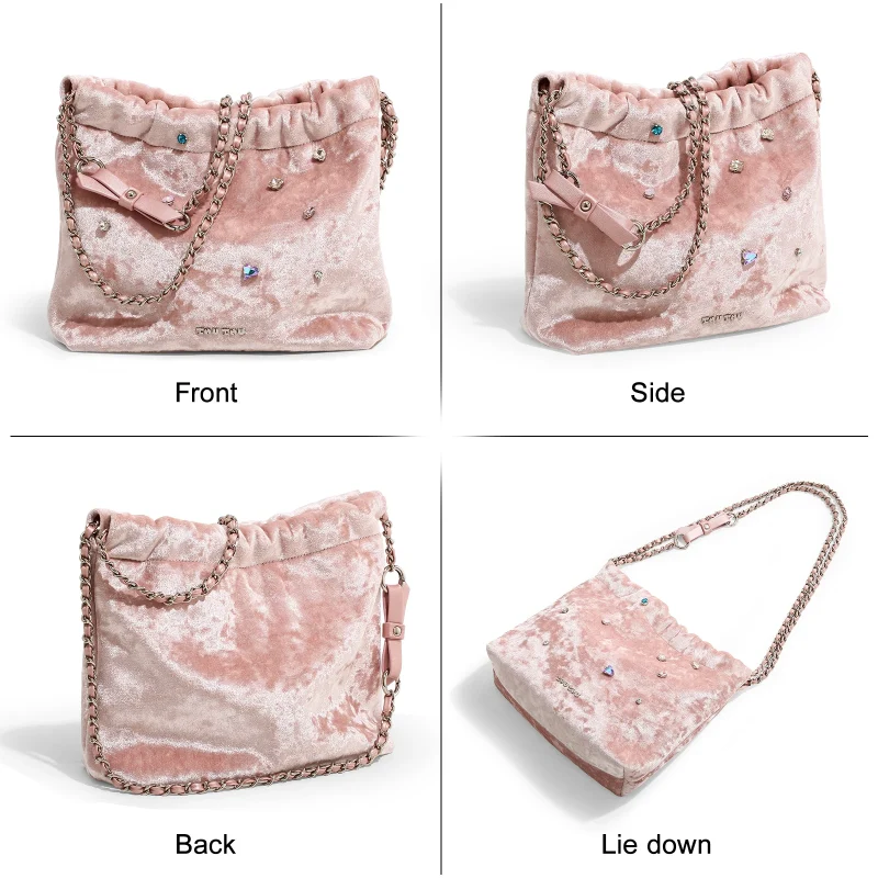 Pink Diamante Embellished Bucket Bag - Image 6
