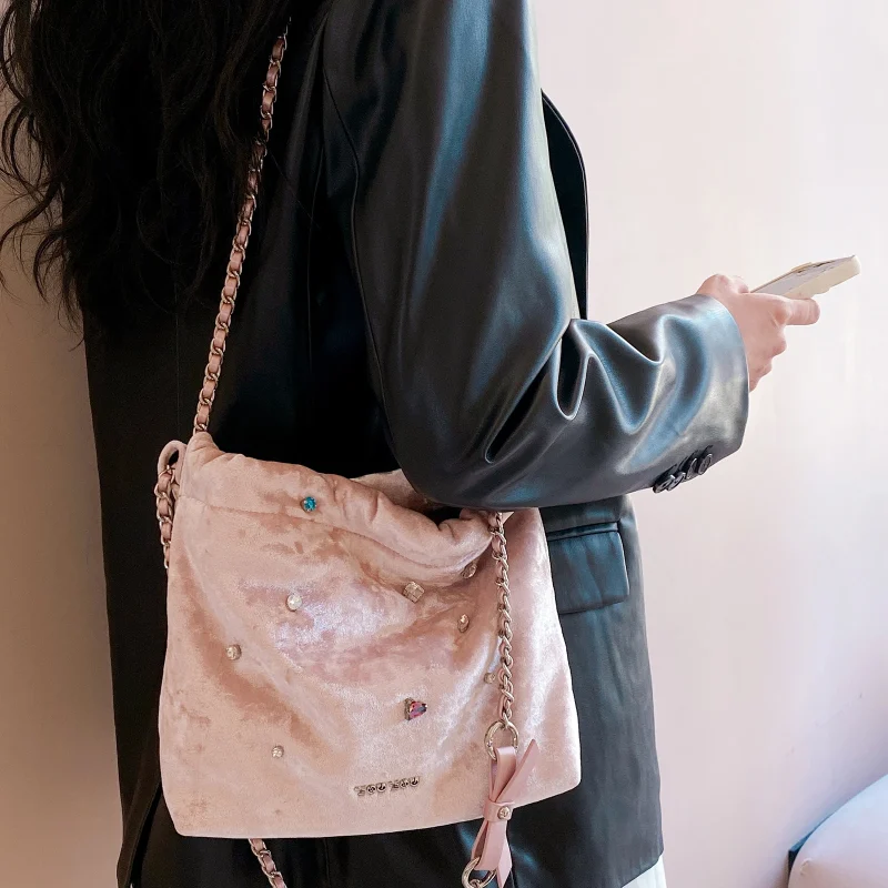 Pink Diamante Embellished Bucket Bag - Image 2