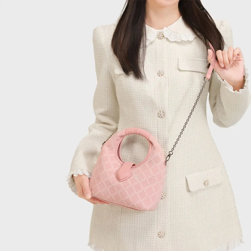 Girly Pink Shoulder Crescent Bag - Image 4