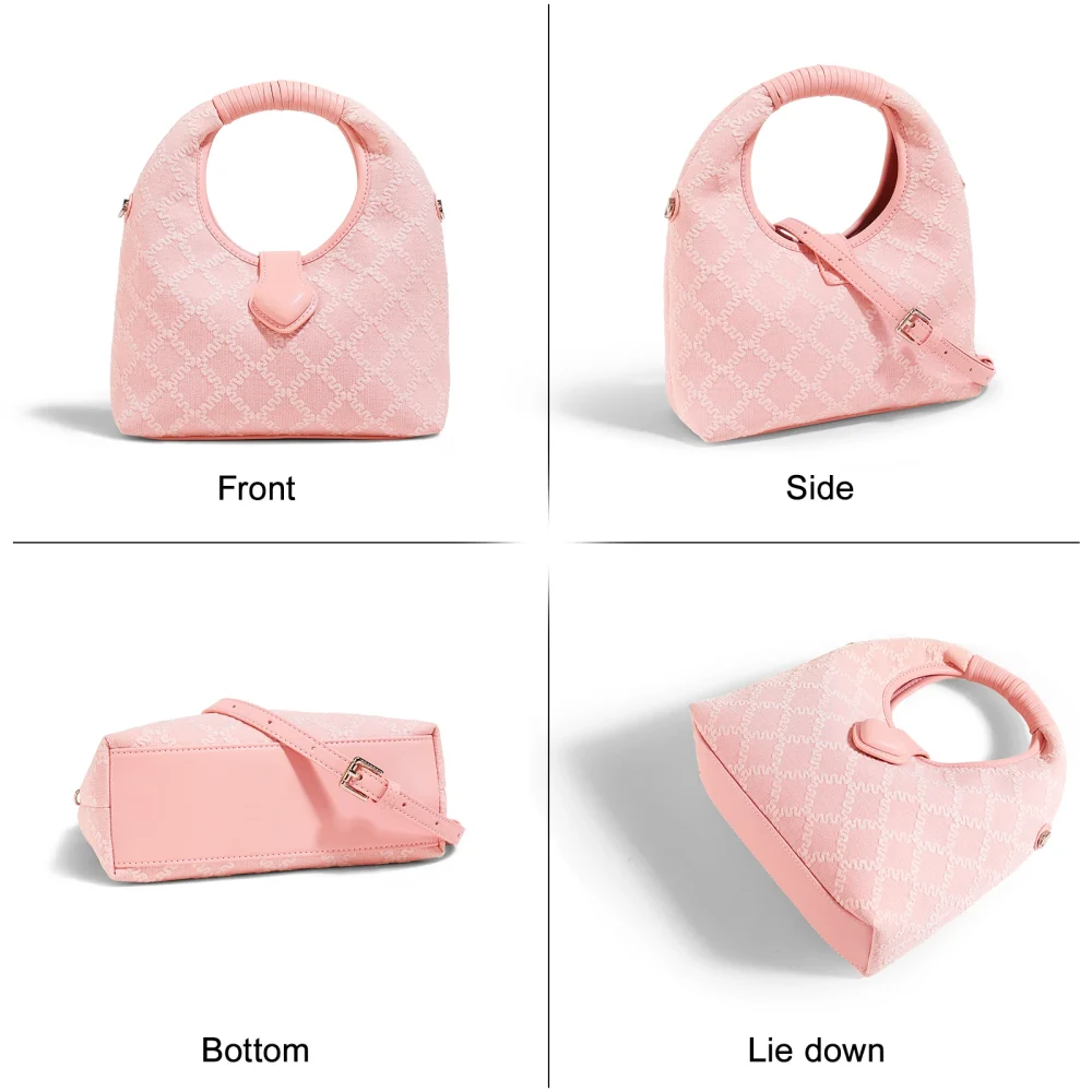 Girly Pink Shoulder Crescent Bag - Image 6