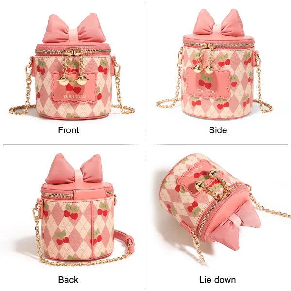 Sweet Mini Chain Cherry Print Bucket Bag - Image 3