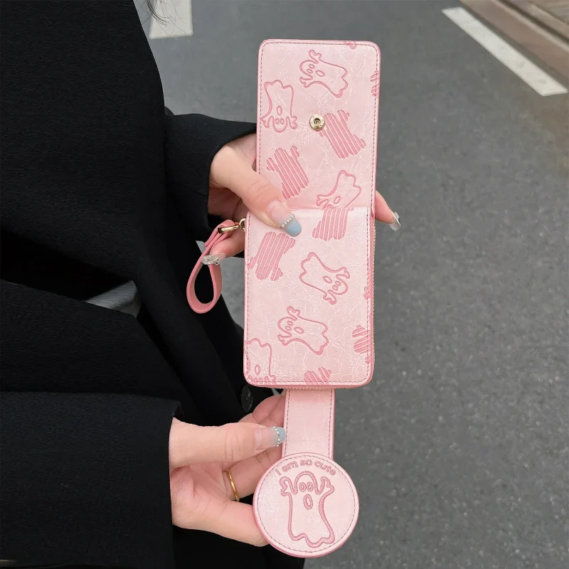 Hot Pink Portable Cute Ghost Pattern Wallet - Image 3