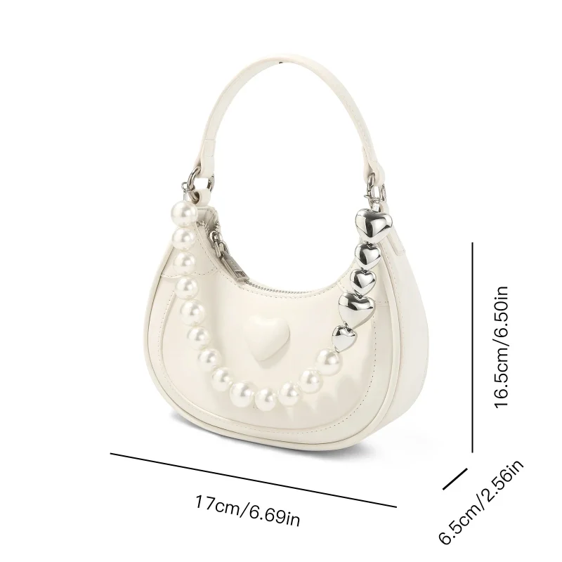 Eco Luxury Designer Crescent Bag with Pearl Chain - Image 2