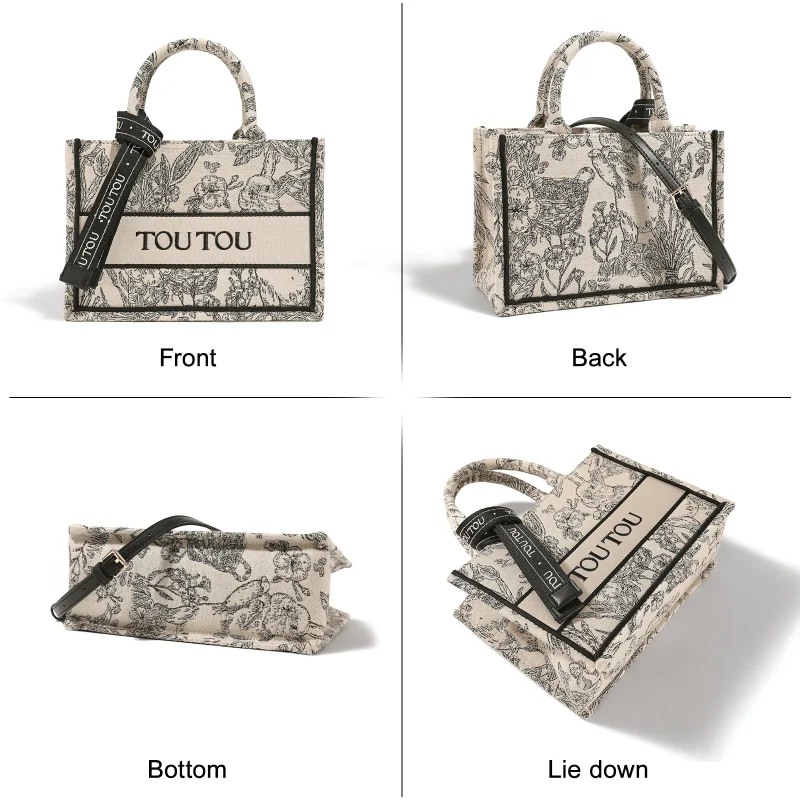 Vintage Rabbit Pattern Letter Scarf Deco Tote Purse - Image 4