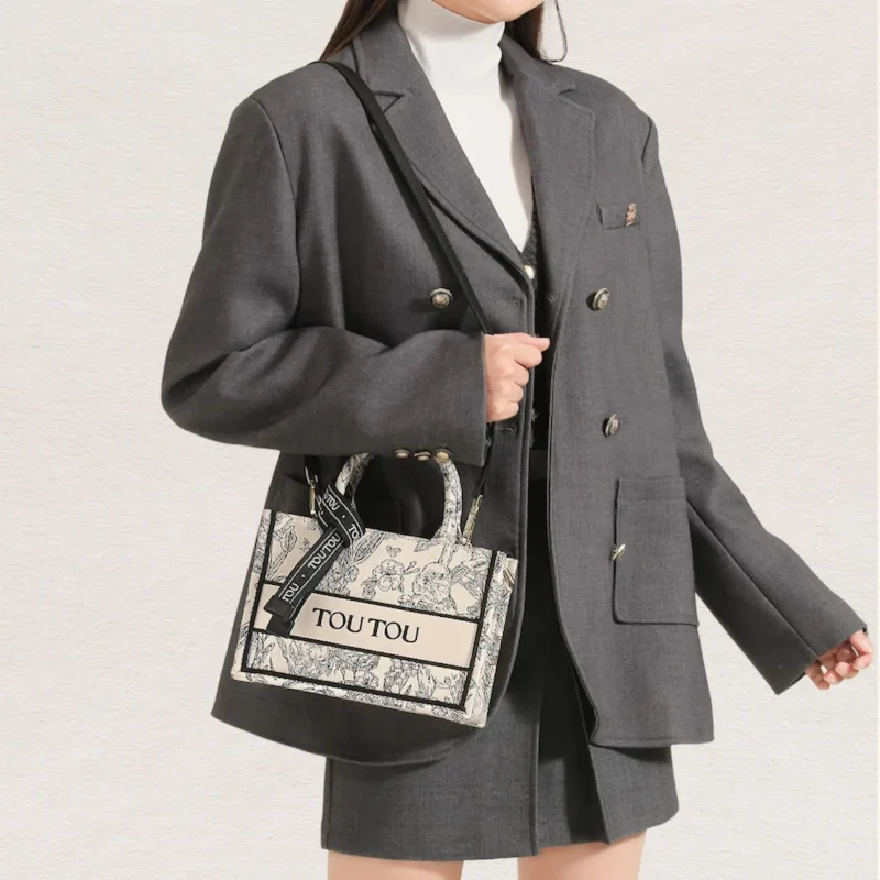 Vintage Rabbit Pattern Letter Scarf Deco Tote Purse - Image 6