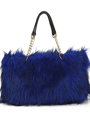 Luxury Faux Fur Metal Chain Shopping Totes Bag