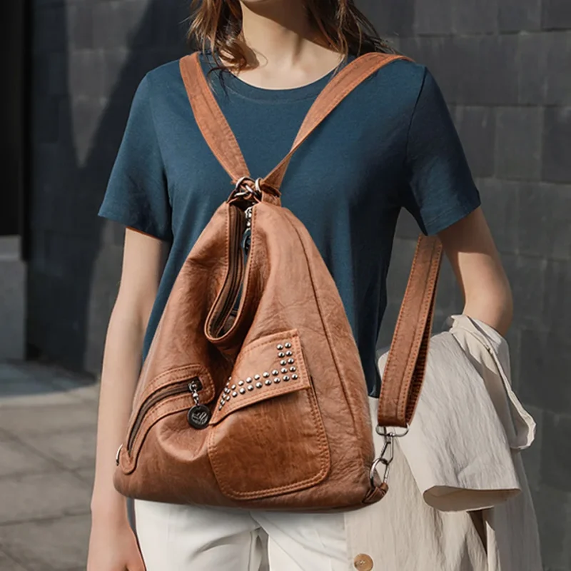 Vintage Style Soft Leather Large Capacity Shoulder Bag - Image 3