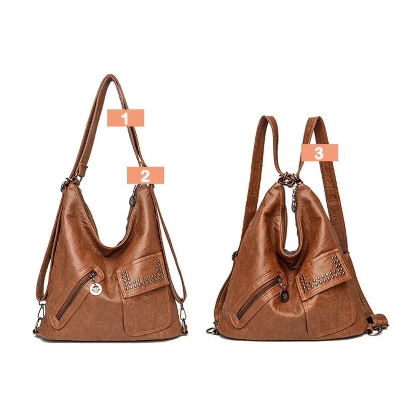 Vintage Style Soft Leather Large Capacity Shoulder Bag - Image 4