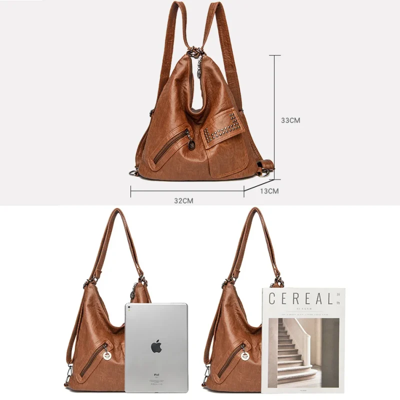 Vintage Style Soft Leather Large Capacity Shoulder Bag - Image 5
