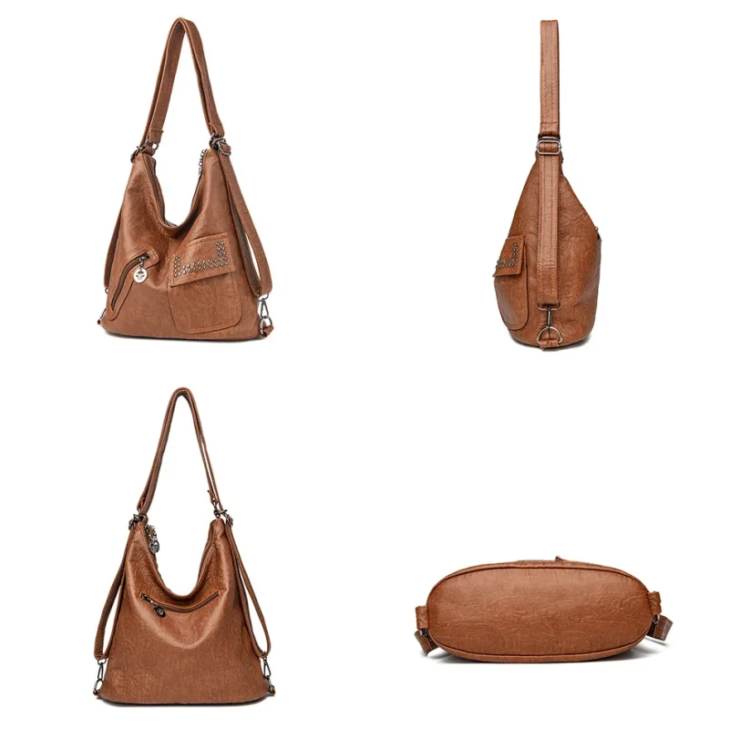 Vintage Style Soft Leather Large Capacity Shoulder Bag - Image 6