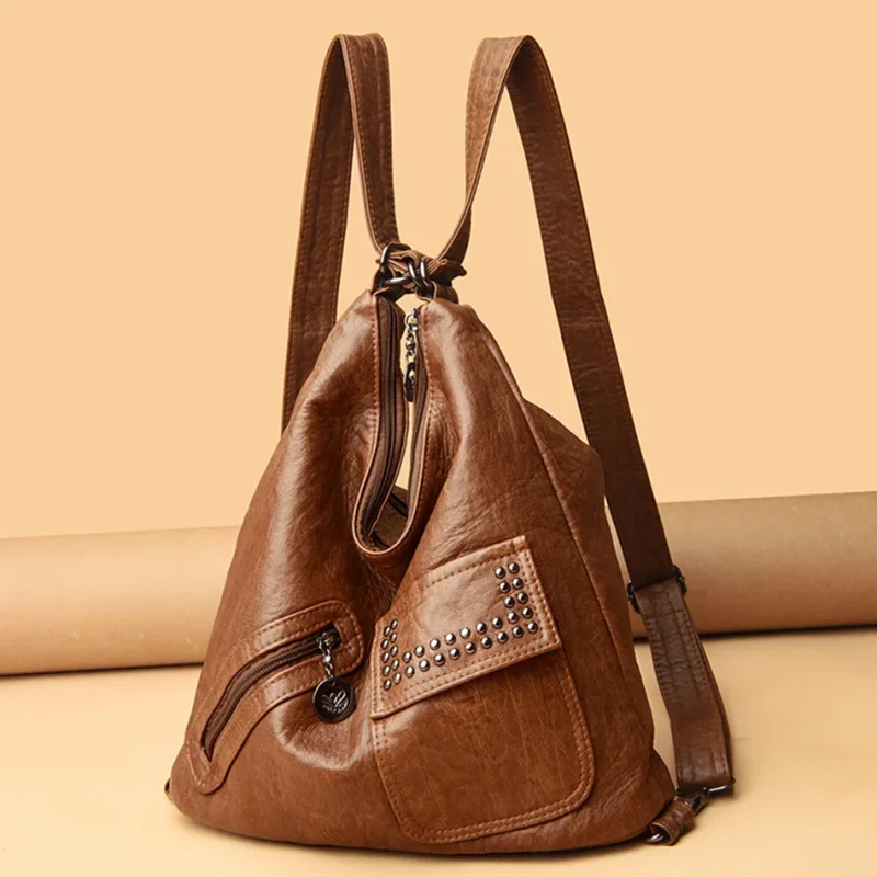 Vintage Style Soft Leather Large Capacity Shoulder Bag - Image 2