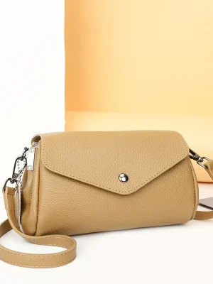 Cowhide Leather Envelope Retro Solid Color Shoulder Bag