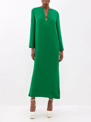 Solid Color V-Neck Long Sleeves Split-Side Dress