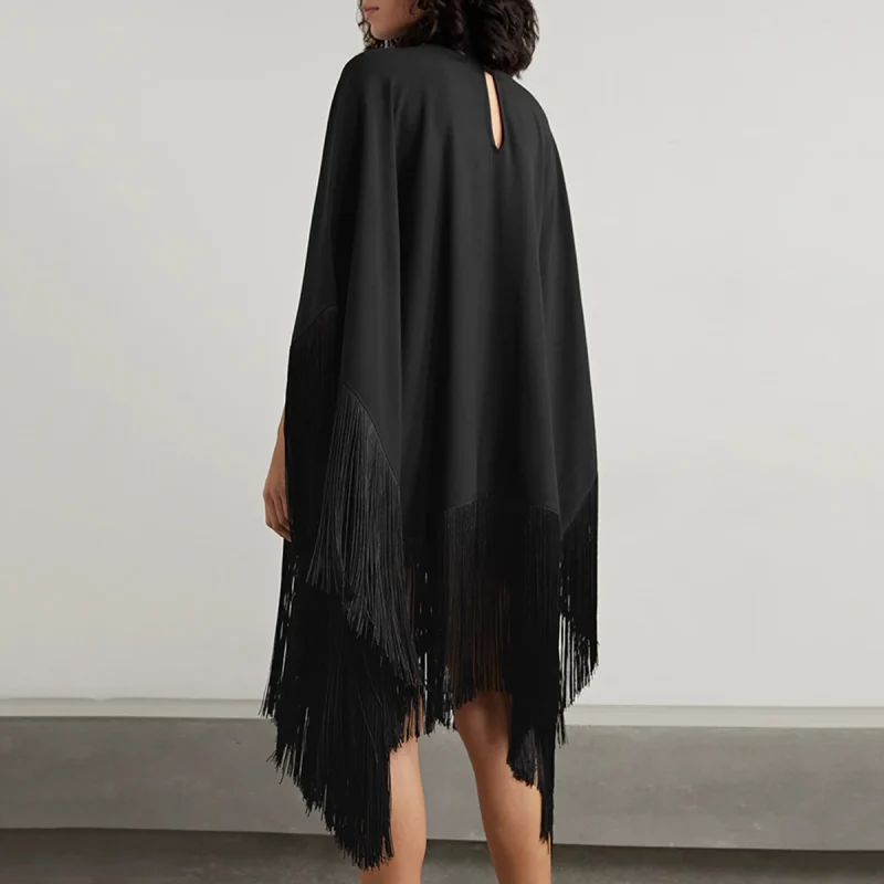 Lack Tassel Loose Fringed High Neckline Midi Dress - Image 3