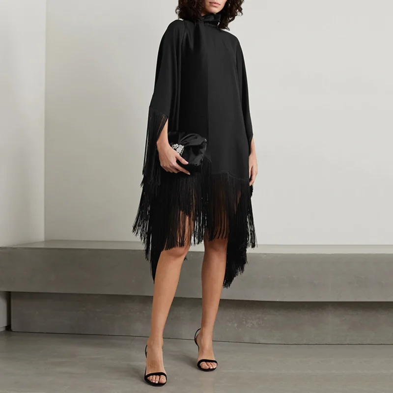 Lack Tassel Loose Fringed High Neckline Midi Dress - Image 4