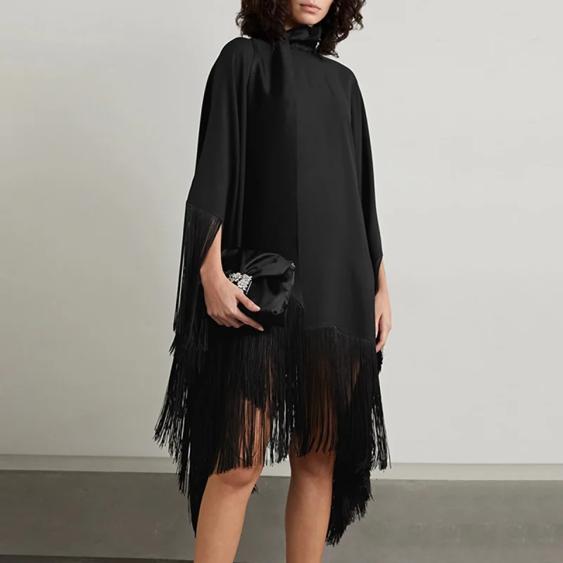 Lack Tassel Loose Fringed High Neckline Midi Dress - Image 2