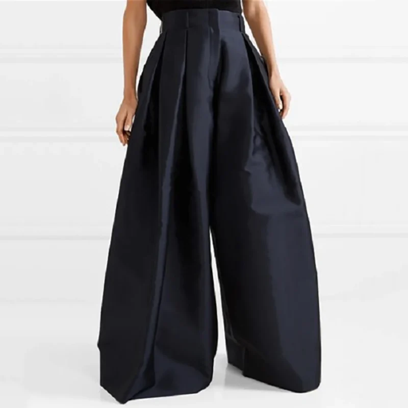 Loose High Waisted Solid Color Wide Leg Pants - Image 3