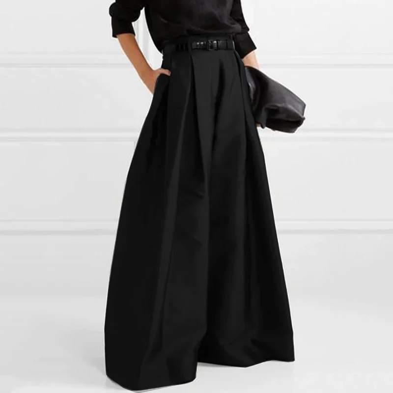Loose High Waisted Solid Color Wide Leg Pants - Image 5
