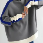 Contrast Color High Neck Hoodless Sweatshirts - Image 2
