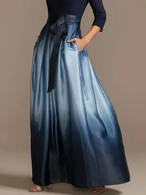 Gradient Color Tied Waist Elegant Long Skirt