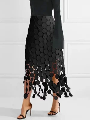 Hollow Polka-Dot Tasseled High Waist Skirts