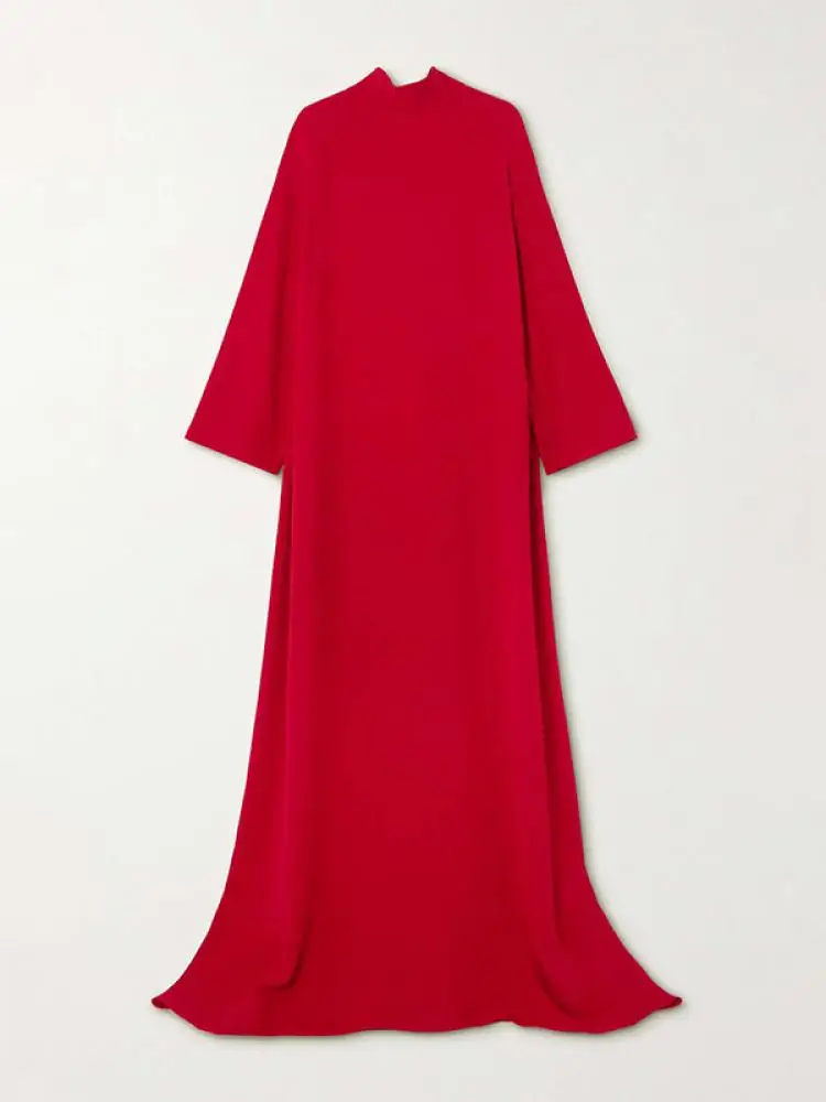 Hollow Pockets Solid Color High-Neck Maxi Dress - Image 3