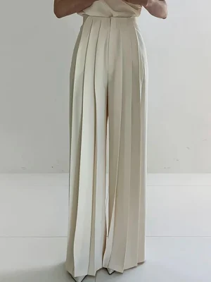 Korean Fashion Black White Pleated Wide Leg Pants